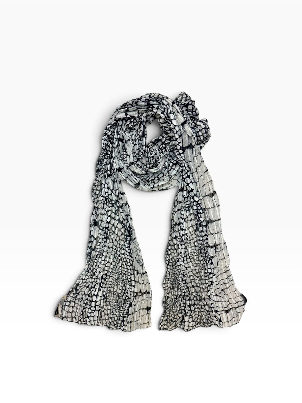 BALENCIAGA Paris VTG Sheer Silk Reptile Snake Print Skinny Long Scarf Stole